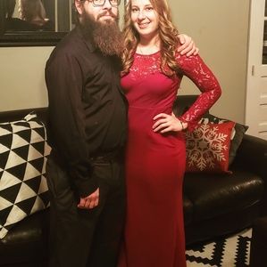 Whenever You Call Wine Red Lace Maxi Dress